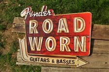 Fender Road Worn Embossed Tin Metal Sign - Guitars & Basses - Stratocaster Retro picture