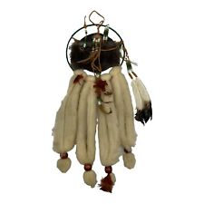 Vintage Native American Mandala Dream Catcher Fur Wool Feathers Beaded picture