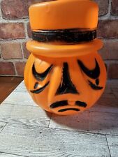 Two Sided Hi-Hat Pumpkin Vintage Pail Blow Mold Halloween Jack O Lantern Handle picture