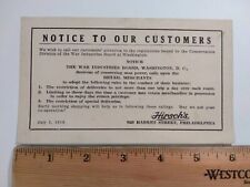 WWI Ephemera 1918 War Industries Board Shopping Notice Hirsch's Philadelphia PA picture