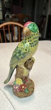 Vintage Majolica Porcelain Parrot Figurine Green Colorful Bird Statue 9” picture