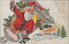 c1907 Christmas Winsch back Santa Claus stocking bell embossed postcard A520 picture