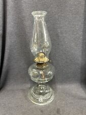 ANTIQUE VINTAGE White Flame GLASS OIL LAMP W/Beaded CHIMNEY & Burner 16.4” Tall picture
