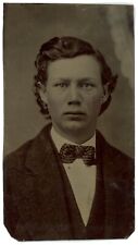 CIRCA 1860'S 1/6 Plate Hand Tinted TINTYPE Incredibly Handsome Young Man Bow Tie picture