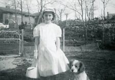 NT373 Original Vintage Photo EASTER, GIRL WITH DOG c 1956 picture