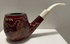Vintage Large Jumbo Size Wood Hand Carved Tiger Design Tobacco Pipe Korea Laquer picture