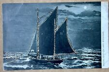 Moonlight On Lake Michigan Vintage Postcard. Sailboats. picture