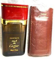 Vintage Must de Cartier Eau De Toilette Splash 1 fl oz Leather Pouch 65% Full picture