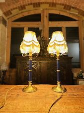 Pair Of Antique Style Classical Solid Brass Table Lamps With Blue Enamel picture
