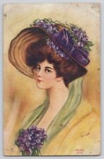 Postcard Antique 1911 Frank Reynolds Helen 3702 Lady w/ Purple Floral Hat picture