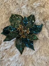 Pier 1 Gold And Blue Sequin Rhinestone Poinsettia Clip-On Ornament  9” Christmas picture