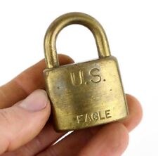 Vintage U.S. Eagle Lock Co. Military Brass Padlock Post Office No Key Antique picture