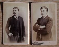 2 St. Louis, MO CDVs handsome men in suits w watch chains great poses by Strauss picture