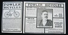 RARE1901&1902 FOWLER CYCLE WORKS Vtg Bicycle Print Ad Lot~Founder Frank T Photo picture