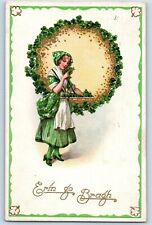 Fort Dodge IA Postcard St. Patrick's Day Pretty Woman With Shamrock Winsch Back picture