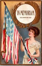 Postcard Patriotic~Memoriam~Decoration Day~Pretty Lady Tattered Flag~NASH J3 picture