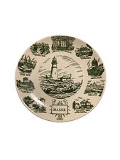 Vintage 10” Green Maine Souvenir Plate Attractions Locations Lighthouse picture