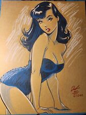 Bettie Page Ink/Pencil Original Pinup Art Illustration Signed 8.5x11 COA  picture