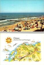 2~4X6 Postcards Germany  BALTIC SEA  Beach Scene~Sunbathers~Pier & MAP CARD picture