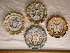 Vintage Bat Eared Chinese Hand Painted Set of 4 Unusual Plates ~ Serpents picture