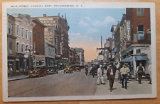 1923 Postcard Poughkeepsie New York Main St Street Scene Downtown Cars People picture