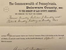 1875 antique GEORGE DUTTON v BRADLEY BROS delaware cty media pa SHERIFF SUMMONS  picture