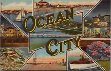 Vintage 1940s OCEAN CITY New Jersey Multi-View Postcard Curteich Linen Unused picture