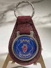 Vintage Maroon Suede Saab Scania Automobile Keychain picture