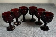Avon 1876 Cape Cod Ruby Red Water Wine Goblets Set Of 6 Gothic Vintage picture