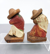Vintage Folk Art Carved Wooden Toothpick Match 2 Holder Sleepy Sombrero Mexican picture