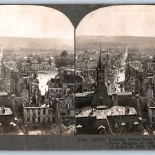 1910s WWI Chateau Thierry France Ruins City Hall Birds Eye Stereo Real Photo V22 picture