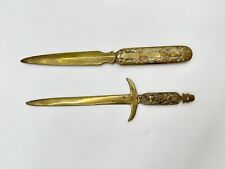 Pair Of 2 Antique Victorian Era Bronze/Brass Letter Openers Heavy & Ornate picture