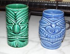 LOT 2 EARLY Tiki Farm Mugs CHICO ( Hawk Bird Warrior ) & SMILEY 2001 By Jimmy C picture
