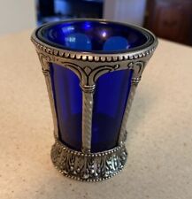 BOHEMIAN Art Nouveau Style Cobalt Tealight Cup in Silver Metal Base picture