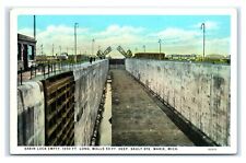 Postcard Sabin Lock Empty, 1350 ft long, walls 50 ft deep, Sault Ste Marie MI T1 picture