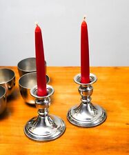 Vtg Pair Polished Pewter Candlesticks Taper Candle Holder Traditional Decor WEB  picture