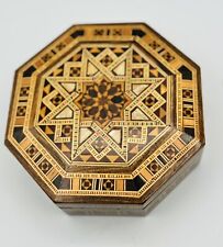 Vintage Inlaid Mosaic Wooden Marquetry Lacquer Jewelry Trinket Box Mother  Pearl picture