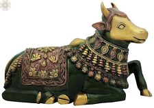 6.5'' Antique Nandi The Vehicle of Lord Shiva Brass Figurine Sculpture picture
