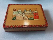Vintage Wooden Box Pyrograved  1960s  USSR Cathedral Engraved Trinket Box  picture