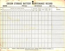 1958 THOMAS A. EDISON STORAGE BATTERY COMPANY unused maintenance record log card picture