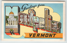 Postcard Linen Large Letter Greetings From Montpelier, VT picture