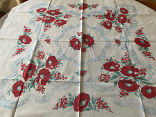 Vintage 50's Red Poppies Tablecloth - Excellent Condition - 37 x 40 picture