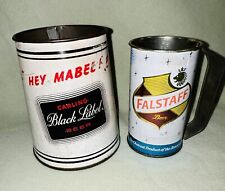 2 Vintage Tin Beer Advertising Mugs RARE 1950’s Black Label & 1960’s Falstaff picture