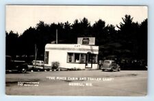 The Pines Cabin Trailer Camp Merrill WI RPPC Postcard 1945 Restaurant Camper Car picture