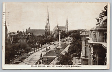 Postcard Grand Ave Milwaukee Wisconsin WI Street View Postmarked 1908 picture