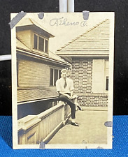 Man on Top of Phi Delta Fraternity House Athens Ohio Antique 1919 Snapshot Photo picture