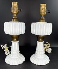 Pair of Antique Milk Glass Oil Lamps Converted Electric US Glass World Fair NY picture