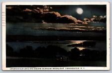 1920 Canandaigua, NY Postcard-  CANANDAIGUA LAKE AND SQUAW ISLAND BY MOONLIGHT C picture