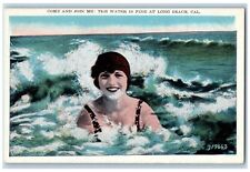 Long Beach California CA Postcard Beach Bathing Beauty The Water Is Fine c1910's picture