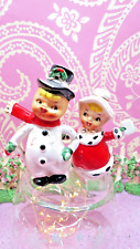 Vtg Norcrest Christmas Holly Berry Dances SNOWMAN Salt Pepper Top Hat Red Scarf picture